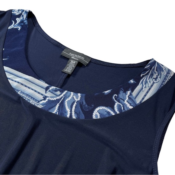 R & M Richards Size 16W Navy Blue Sleeveless Flyaway-Airbrush Necklace Dress EUC - Picture 8 of 14